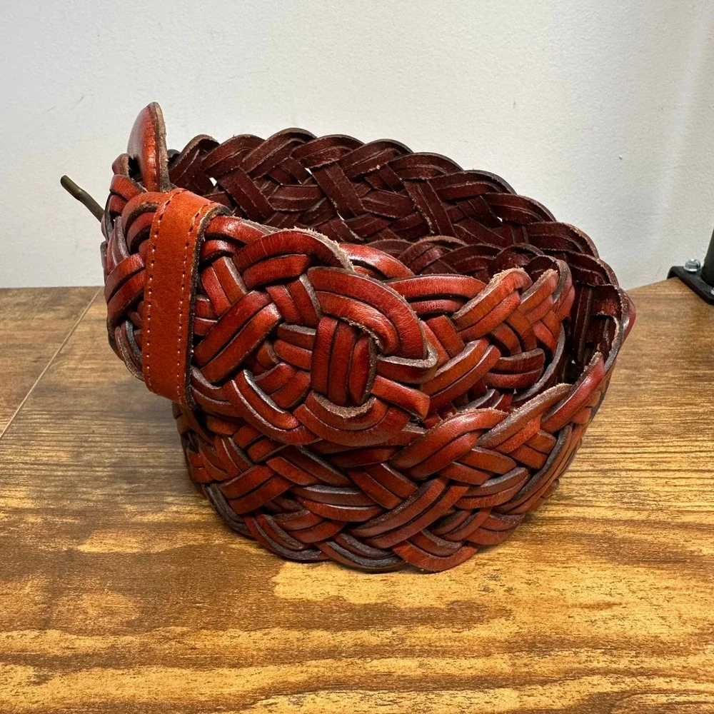 Harold's Mens Cognac Brown Braided Genuine Leather Belt Made in Turkey‎ Size M